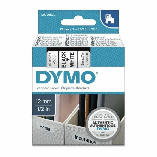 RUBAN DYMO D1 12MM NOIR/BLANC 45013