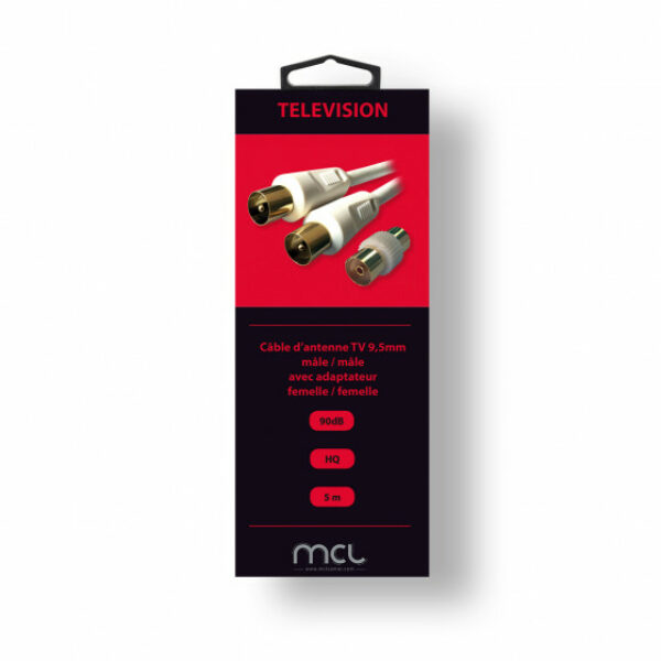 CABLE ANTENNE TV 9.52mm MALE/MALE 90dB  HQ+adapt 5M   MC782HQZ-5M