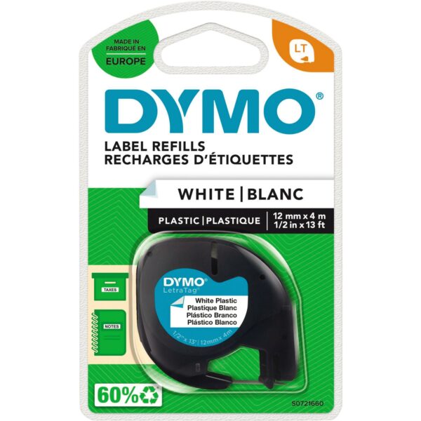 RUBAN DYMO LETRATAG 12MM*4M NOIR/BLANC