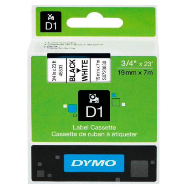 RUBAN DYMO D1 19MM x 7MM NOIR/BLANC 45803