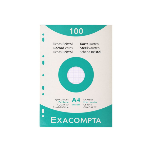 FICHE BRISTOL 210X297 Q5x5 BLANC PERFO 100F