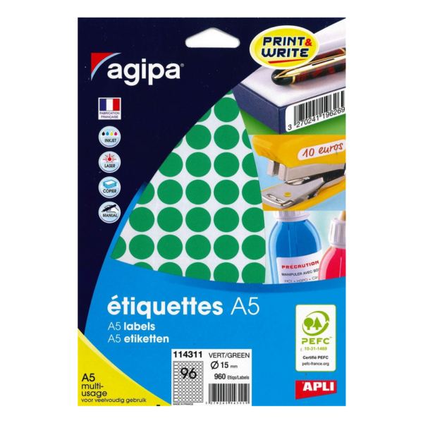 POCH PASTILLES 15MM VERT AGIPA